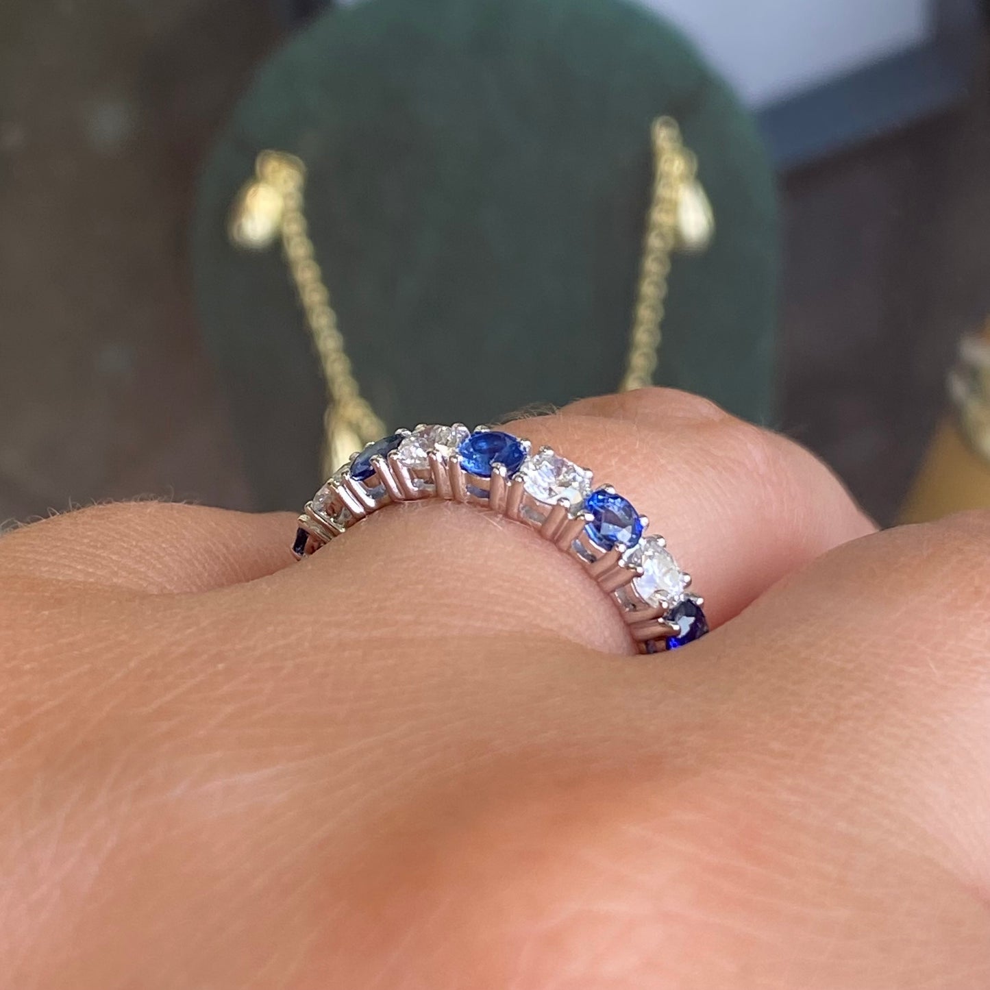 18ct Gold Nine Stone Sapphire & Diamond Eternity Ring