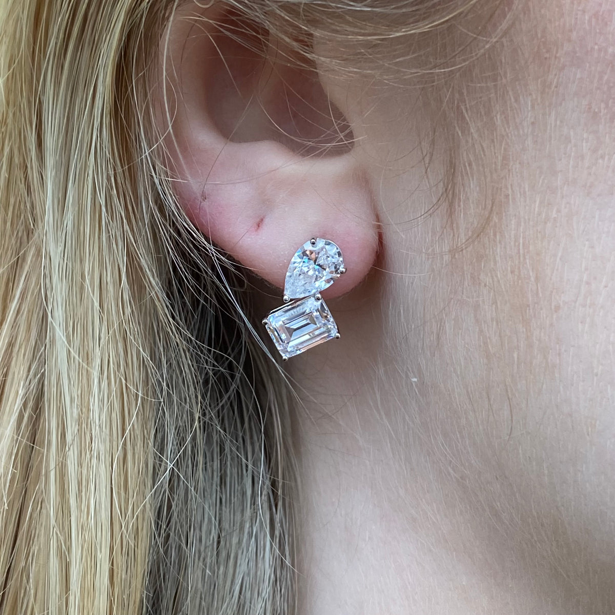 Silver C-Flawless Moi et Toi CZ Drop Earrings