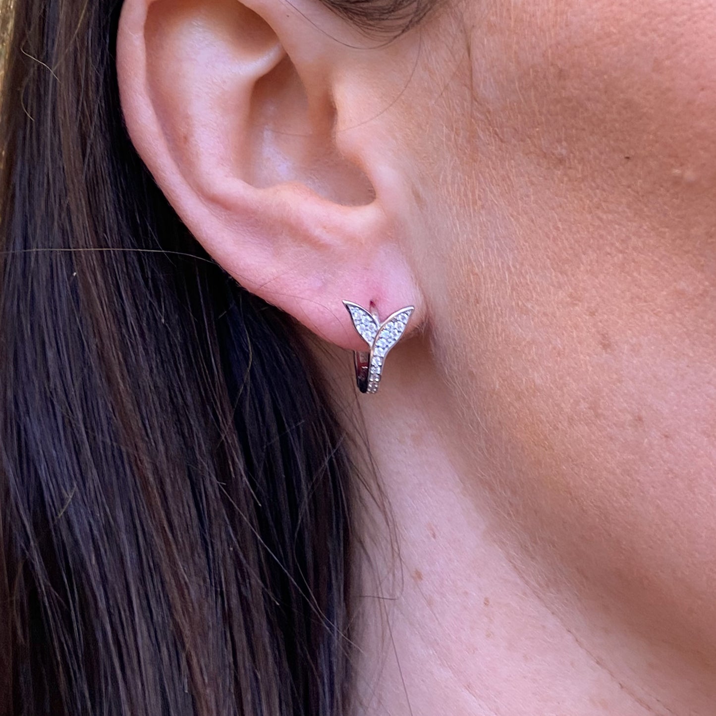 Silver CZ Whale Tail Hoop Earrings - John Ross Jewellers