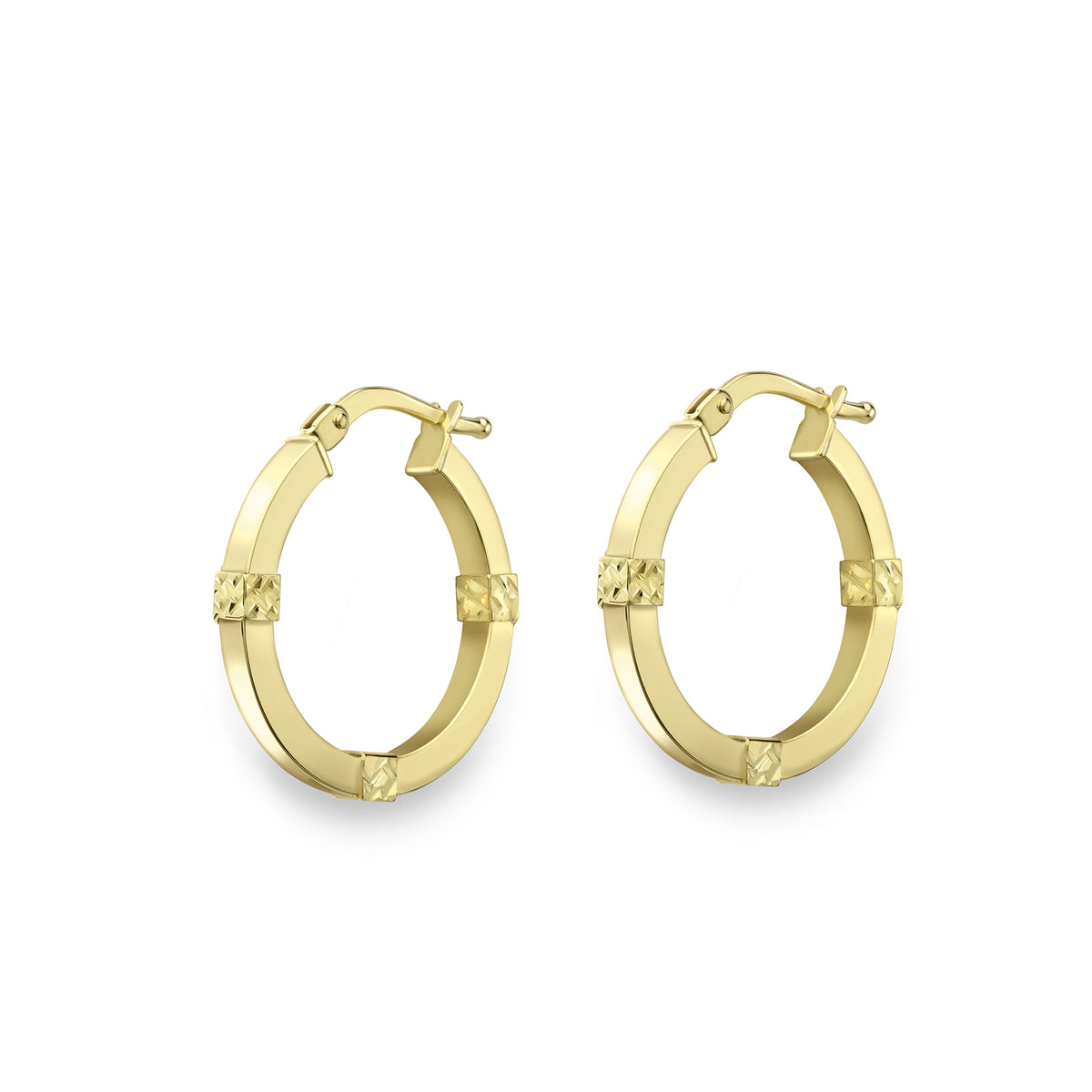 9ct Gold Classic Creole Hoop Earrings Diamond Cut | 15mm