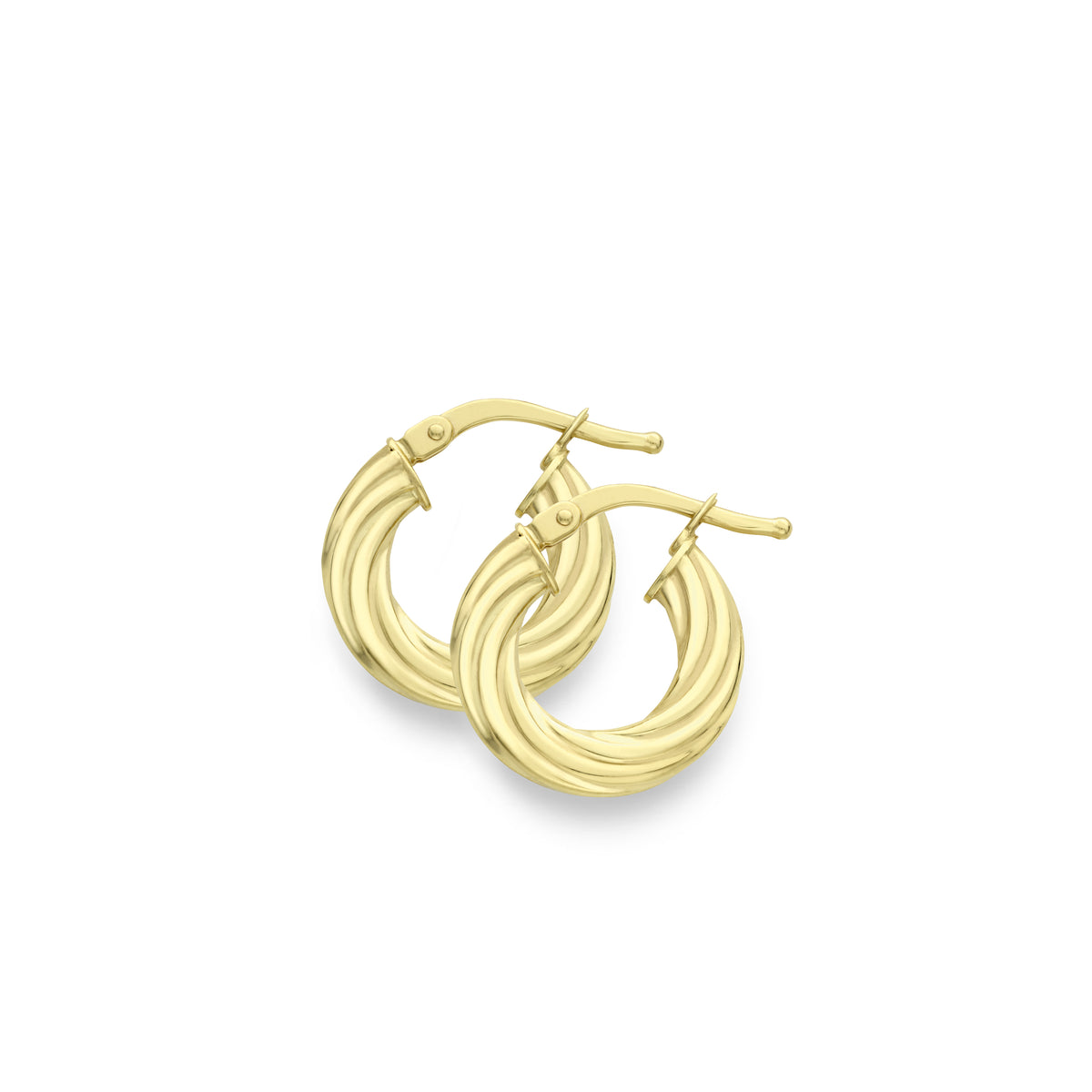 9ct Gold Flat Twist Creole Hoop Earrings | 12mm