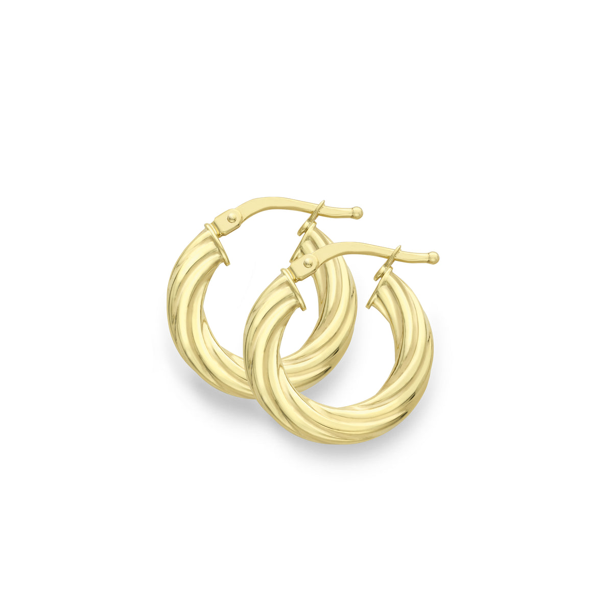 9ct Gold Flat Twist Creole Hoop Earrings | 15mm
