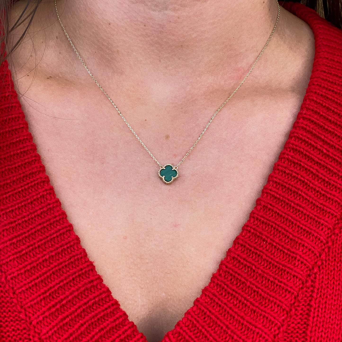 9ct Gold Alhambra Malachite Quatrefoil Necklace | 10mm - John Ross Jewellers