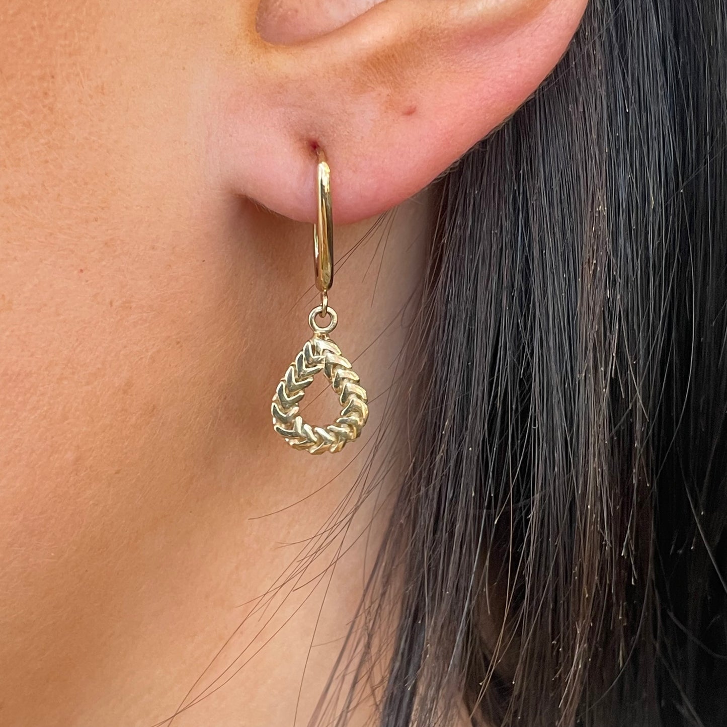 9ct Gold Open Tear Drop Charm Hoop Earrings