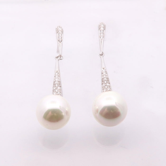 Silver Faux Pearl & CZ Drop Earrings - John Ross Jewellers