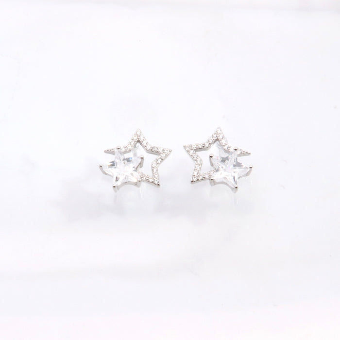 Silver CZ Two Star Stud Earrings - John Ross Jewellers