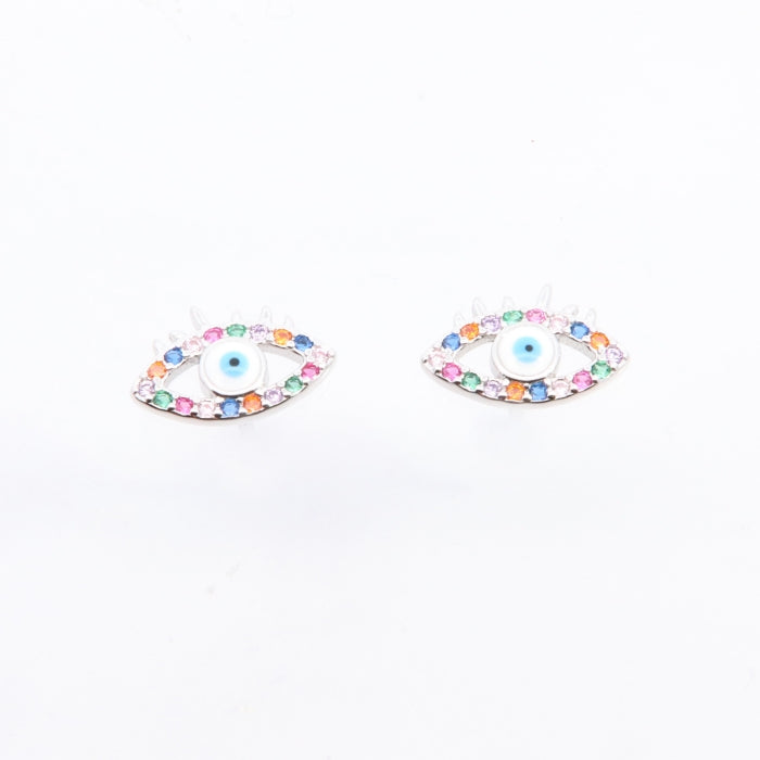 Silver Coloured CZ Evil Eye Stud Earrings - John Ross Jewellers