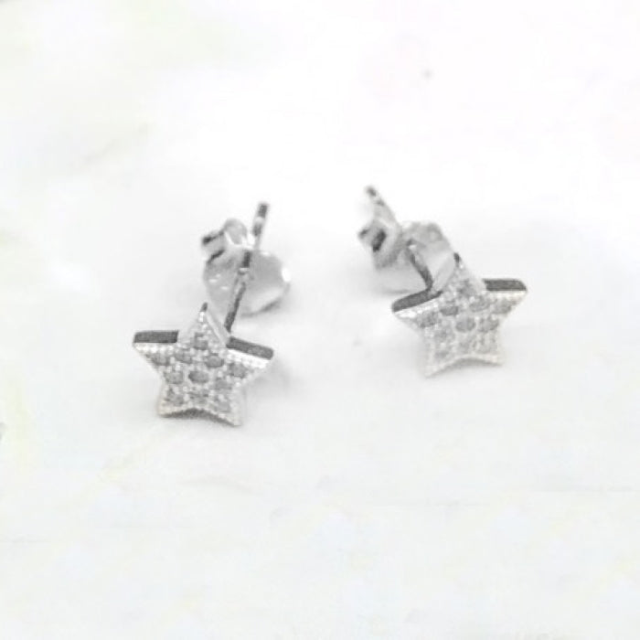 Silver CZ Star Stud Earrings
