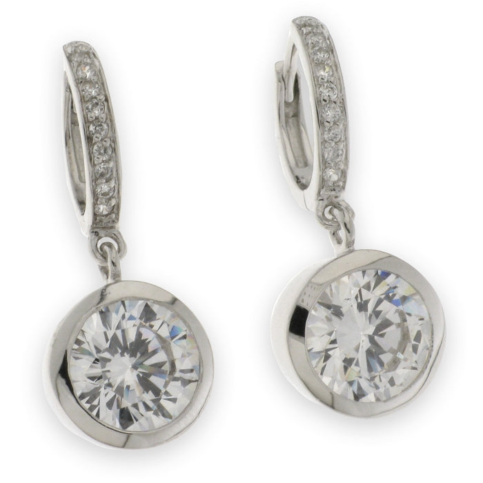 Silver CZ Dropper Skinny Huggie Hoop Earrings