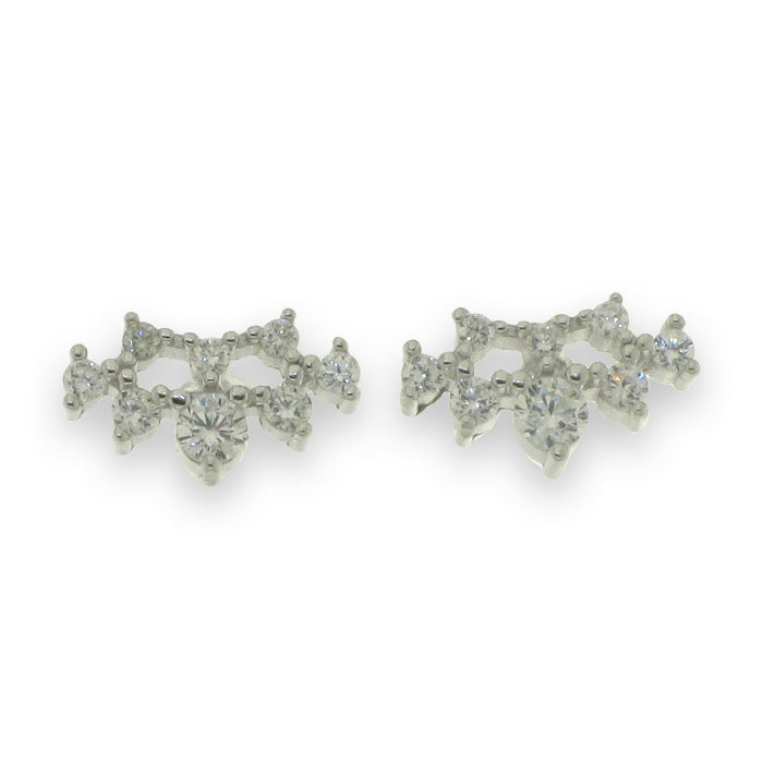 Silver CZ Tiara Stud Earrings