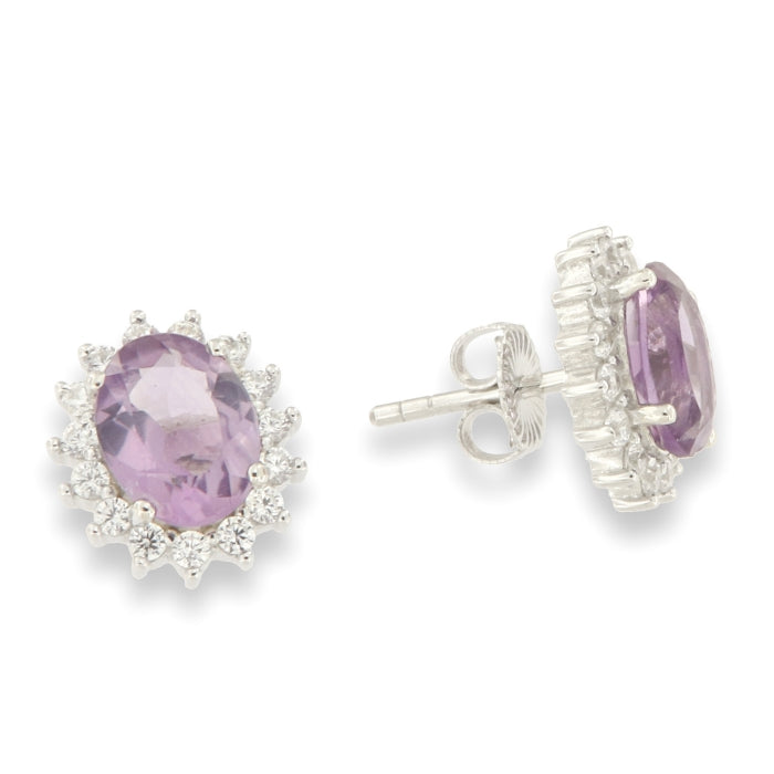 Silver Amethyst & CZ Diana Stud Earrings