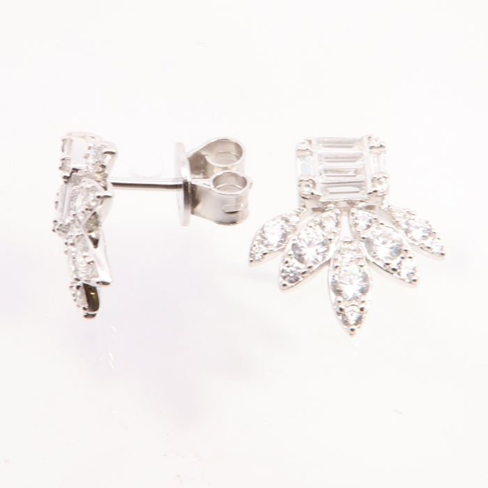Silver CZ Fan Stud Earrings - John Ross Jewellers