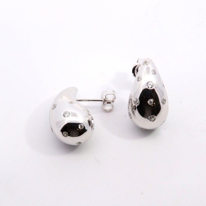 Silver CZ Studded Teardrop Stud Earrings - John Ross Jewellers