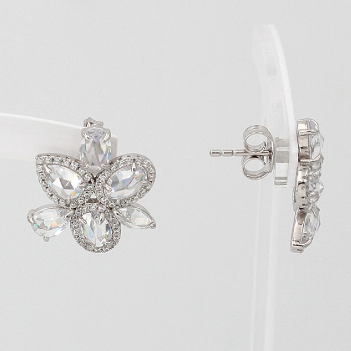 Silver Mixed CZ Halo Stud Earrings