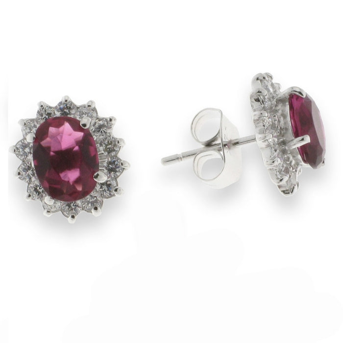 Silver CZ Diana Stud Earrings | Ruby Red