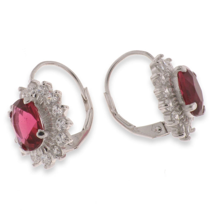 Silver Diana Cluster Earrings | Ruby Red