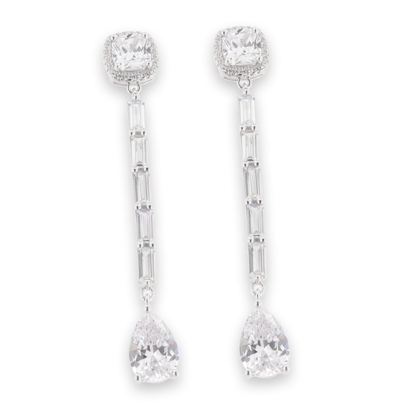 Silver Emaline Long CZ Drop Earrings - John Ross Jewellers
