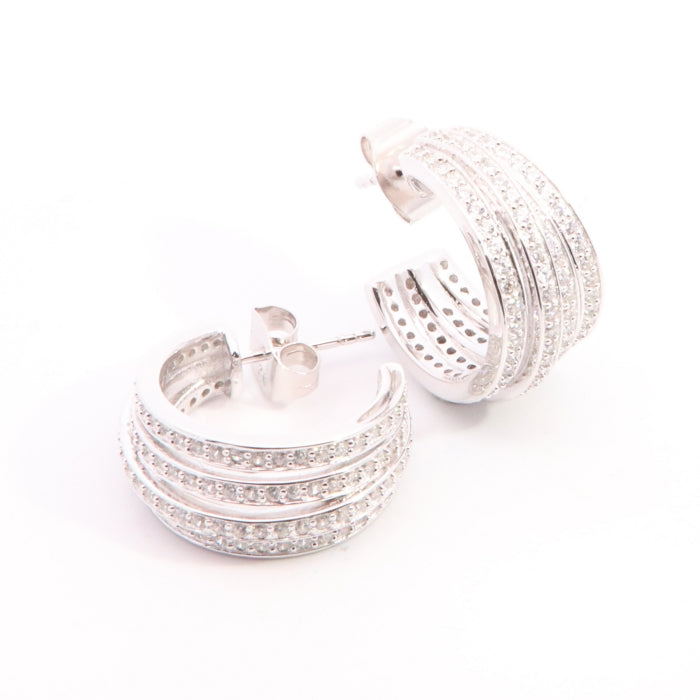 Silver Triple CZ Huggie Hoop Earrings - John Ross Jewellers