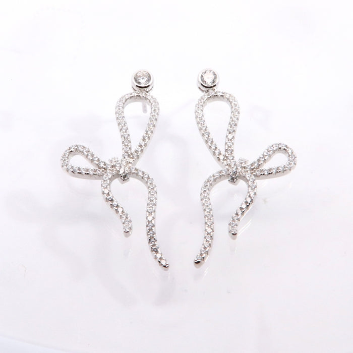 Silver CZ Bow Drop Earrings - John Ross Jewellers
