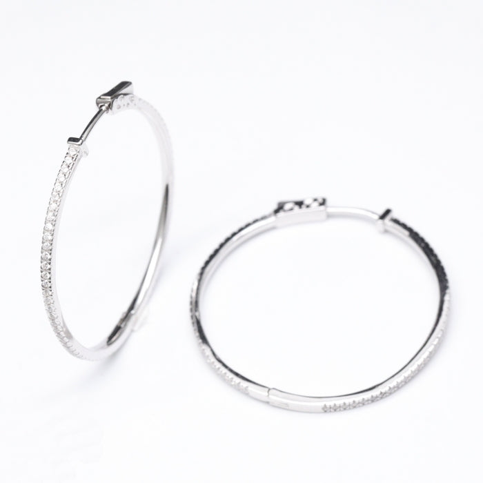 Silver Skinny CZ Hoop Earrings