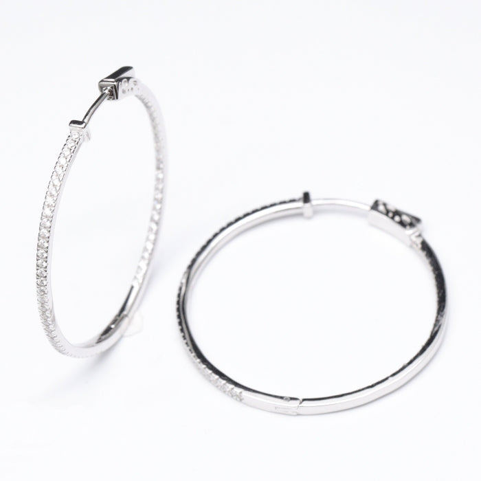 Silver Skinny Inside Outside CZ Hoop Earrings