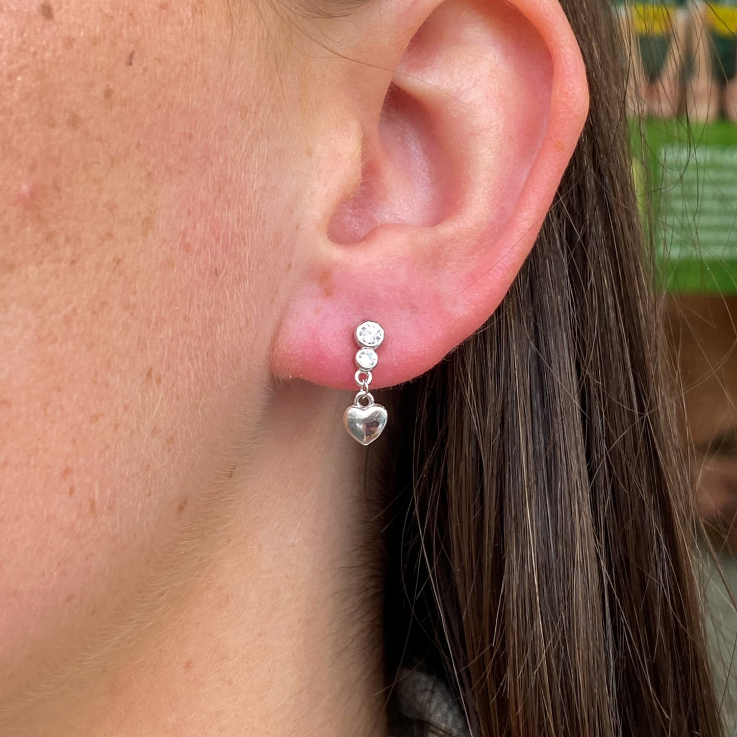 Silver CZ Heart Drop Earrings - John Ross Jewellers