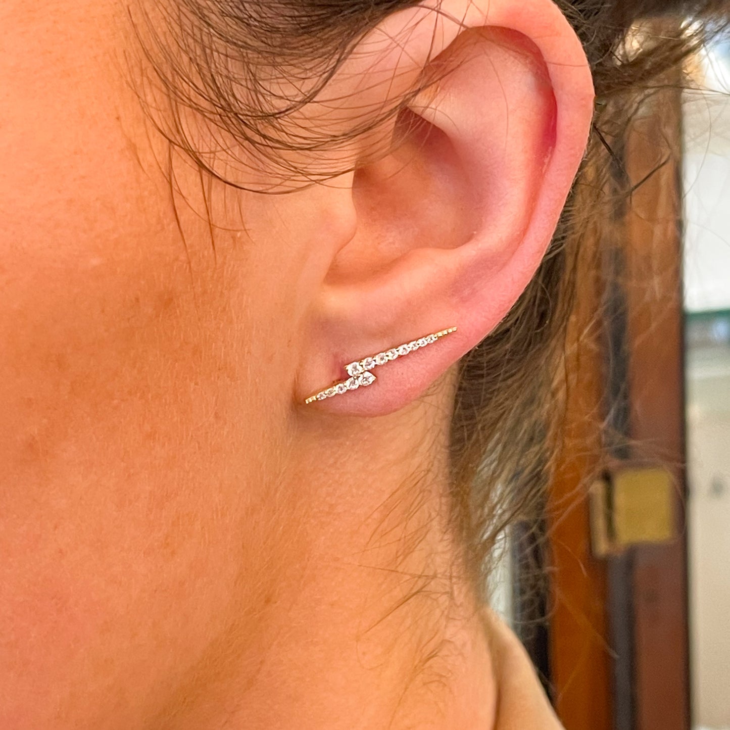 9ct Gold CZ Lightning Bolt Earrings | Climbers - John Ross Jewellers