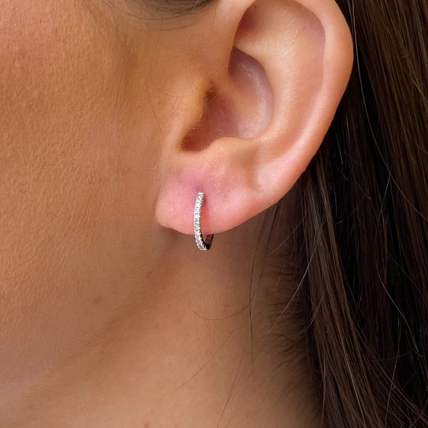 14ct White Gold Classic Diamond Set Skinny Hoop Earrings | 0.17ct - John Ross Jewellers