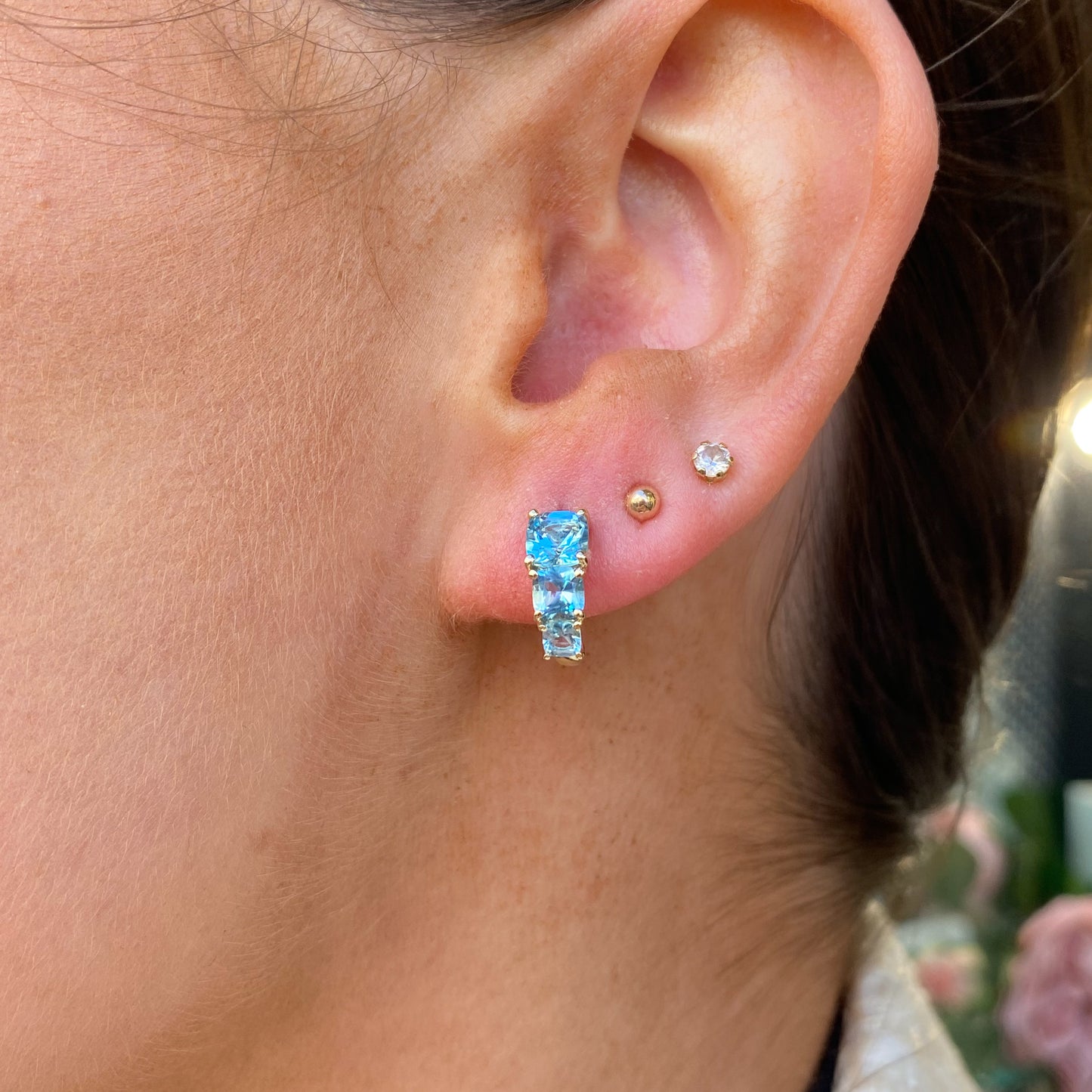 9ct Gold Cushion Cut Blue Topaz J Hoop Earrings - John Ross Jewellers