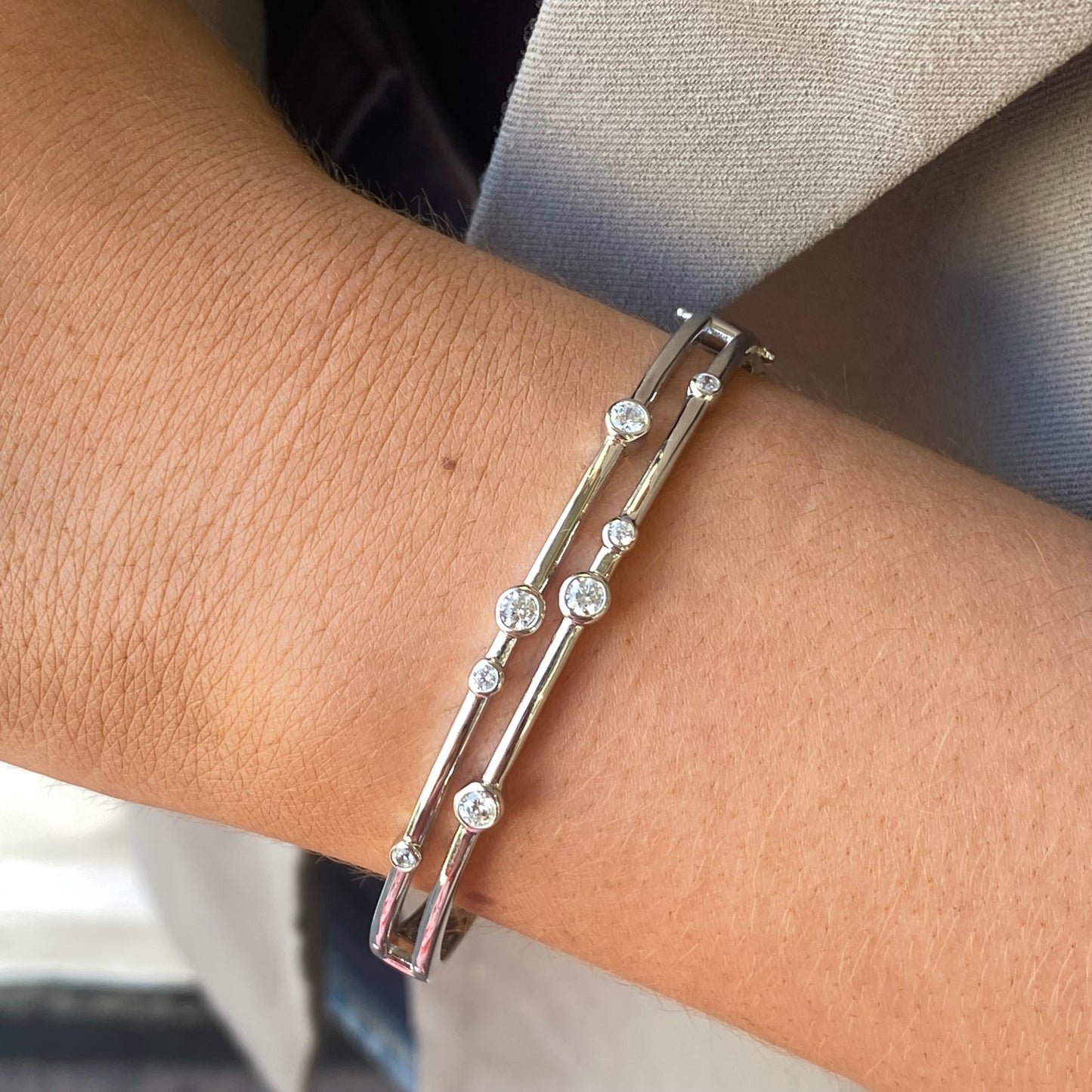 Silver Simple Rainfall CZ Bangle - John Ross Jewellers