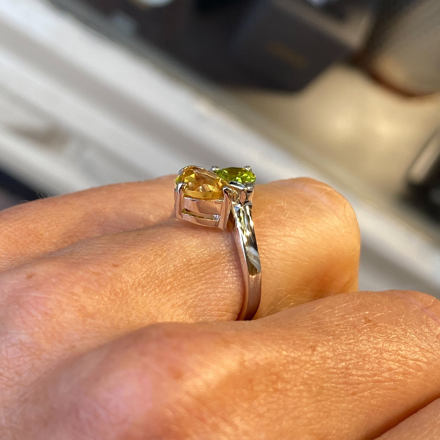 Silver Citrine & Peridot Moi & Toi Ring - John Ross Jewellers