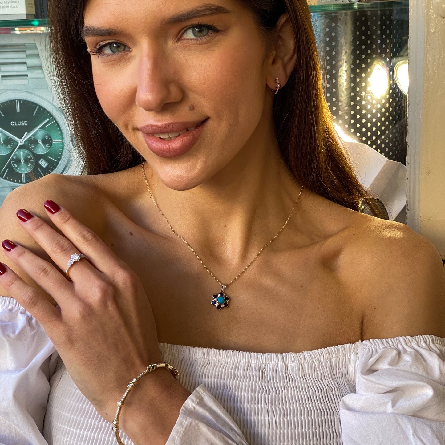 9ct Gold Turquoise, Amethyst & Diamond Pendant Necklace - John Ross Jewellers