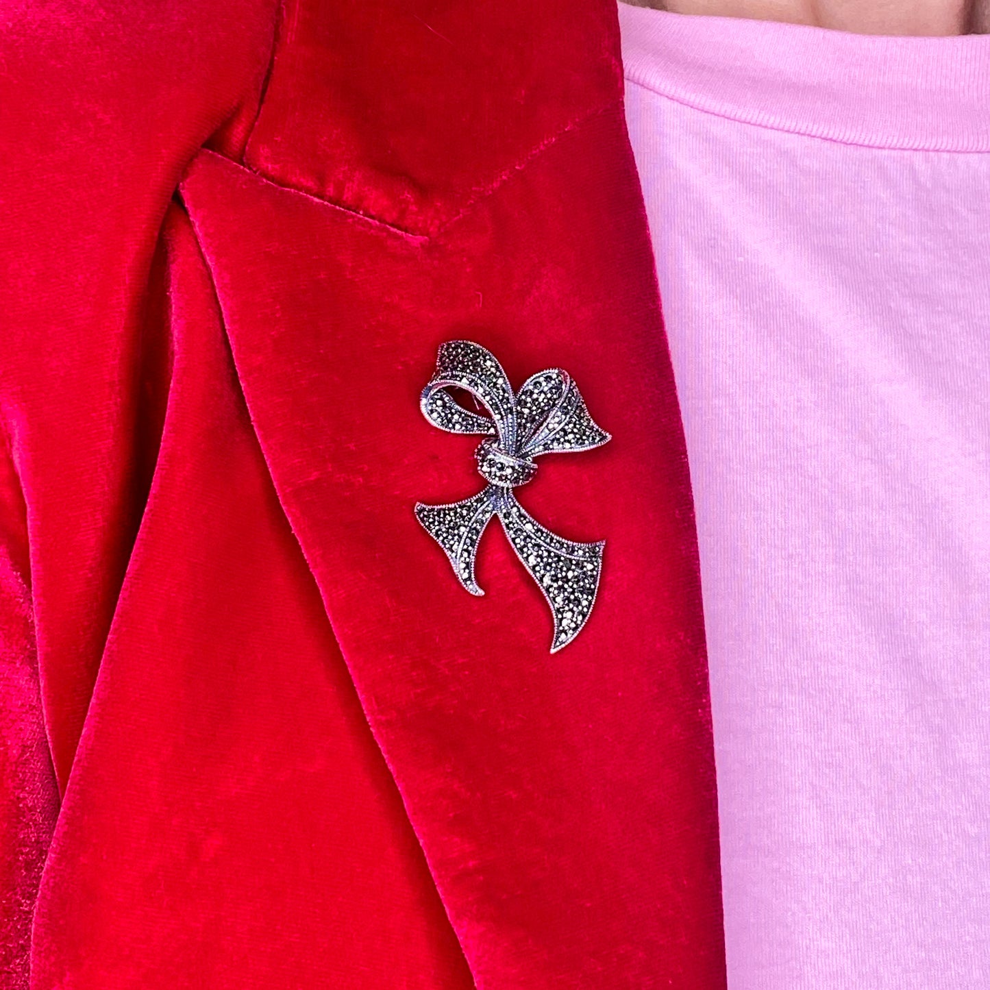 Silver Marcasite Ribbon Bow Brooch - John Ross Jewellers