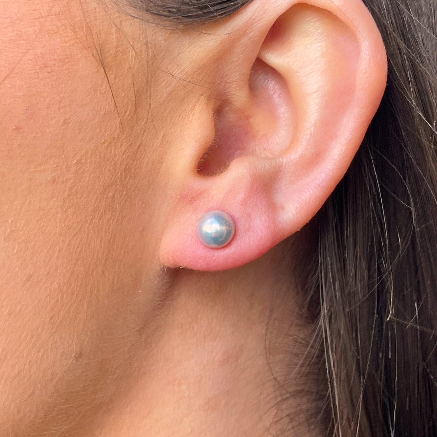 14ct Gold Lavender Grey Freshwater Pearl Stud Earrings | 7-8mm - John Ross Jewellers