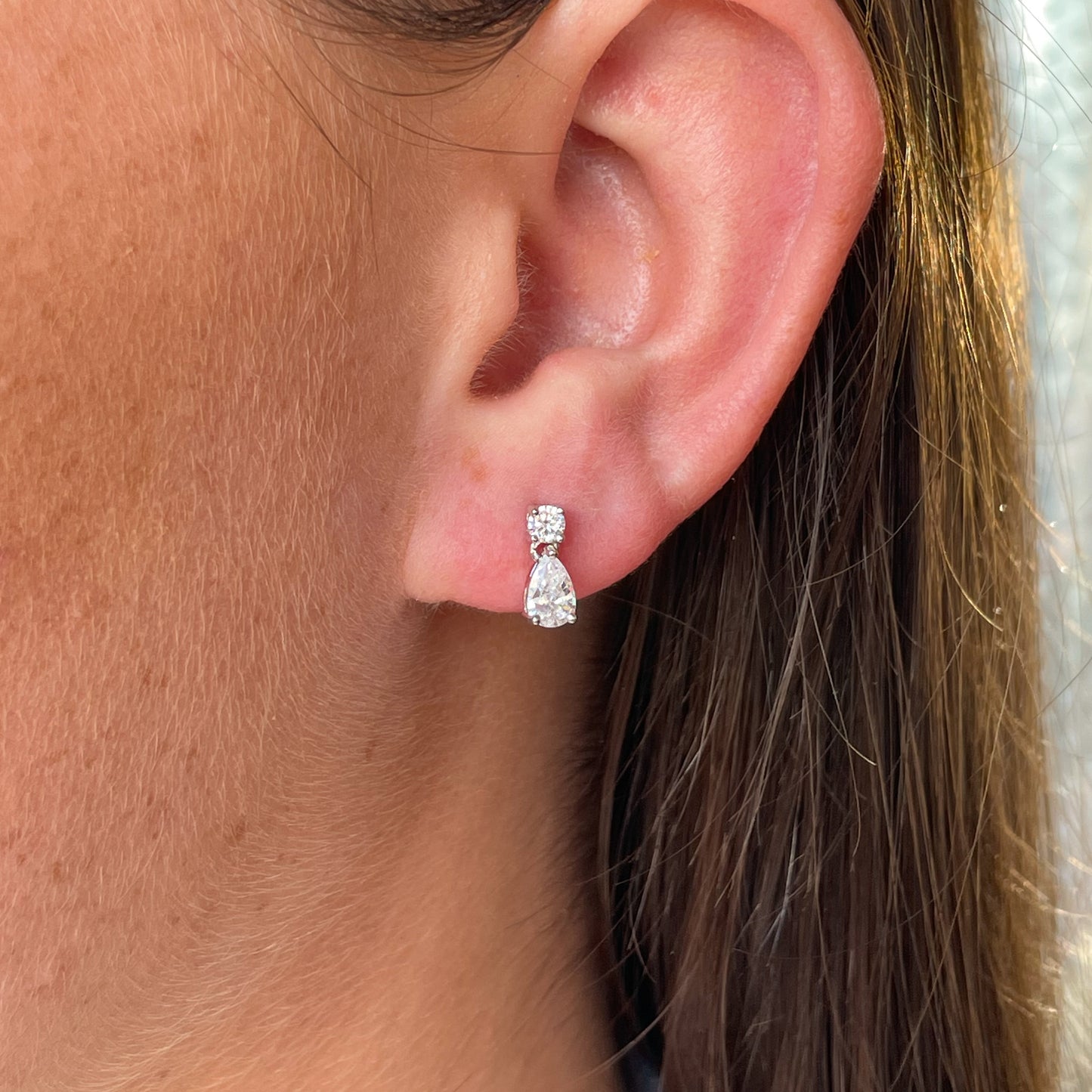 Silver Pear CZ Tiny Drop Earrings - John Ross Jewellers