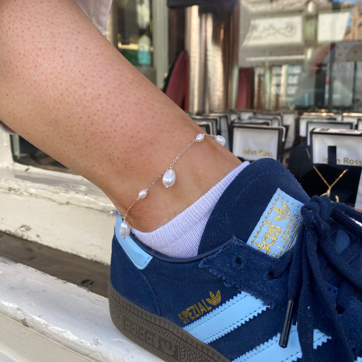 Silver Anklet - Freshwater Pearl Charms - John Ross Jewellers