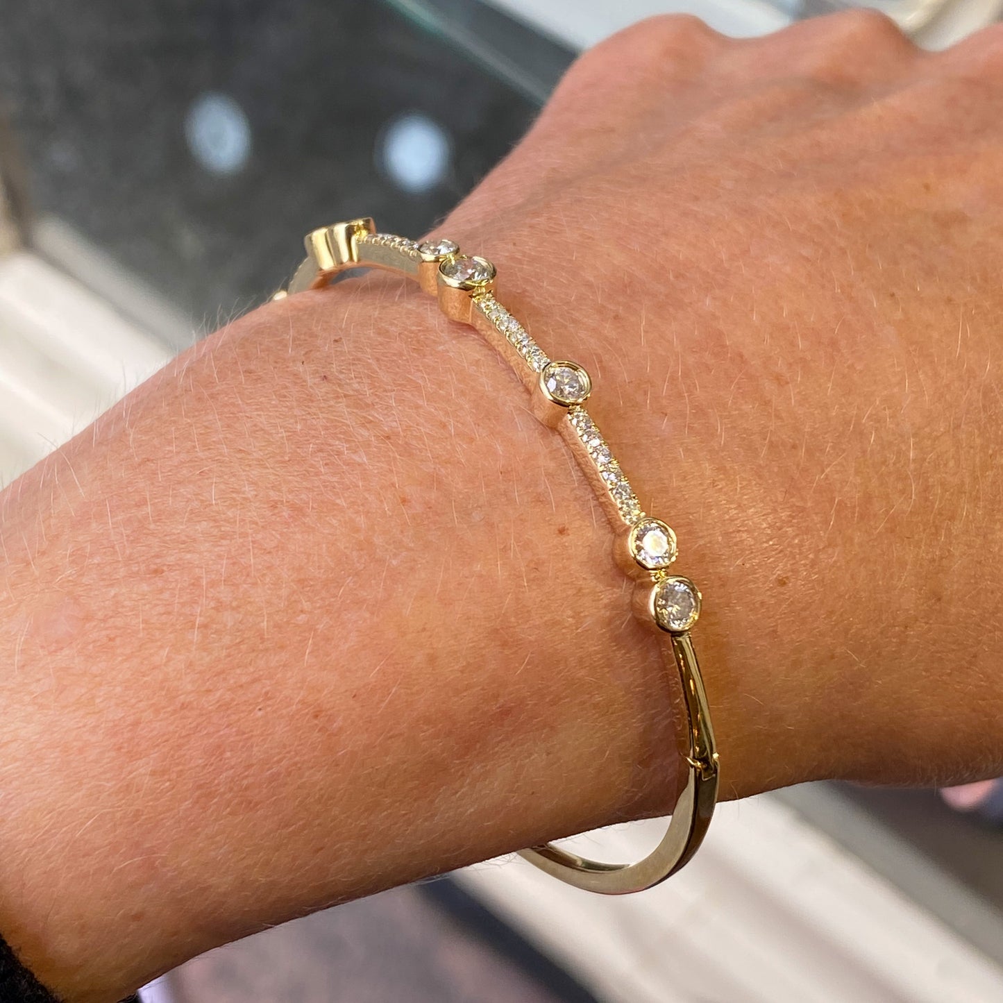 9ct Gold Rainfall Diamond Set Bangle | 1.45ct - John Ross Jewellers