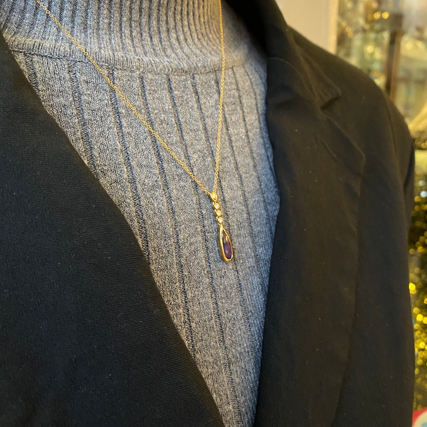 9ct Gold Pear Amethyst & Diamond Necklace