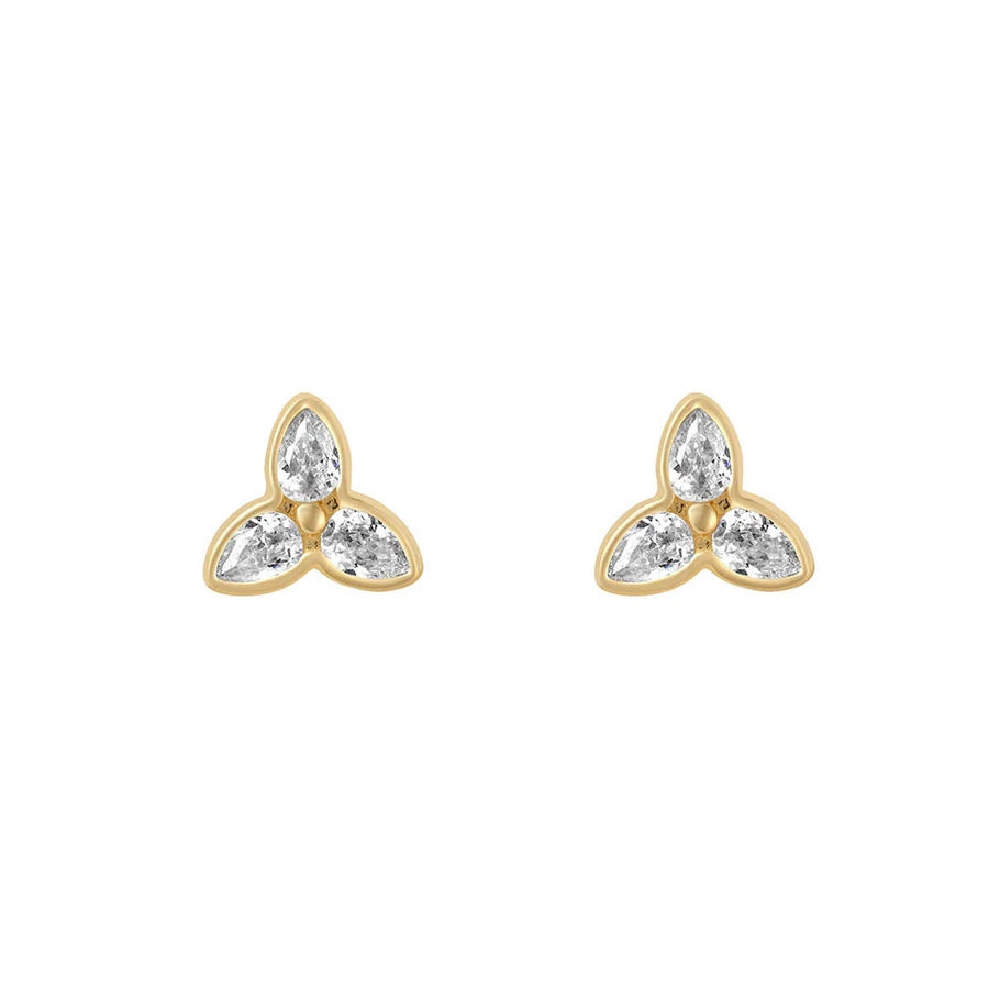 9ct Gold CZ Marquise Trio Stud Earrings - John Ross Jewellers