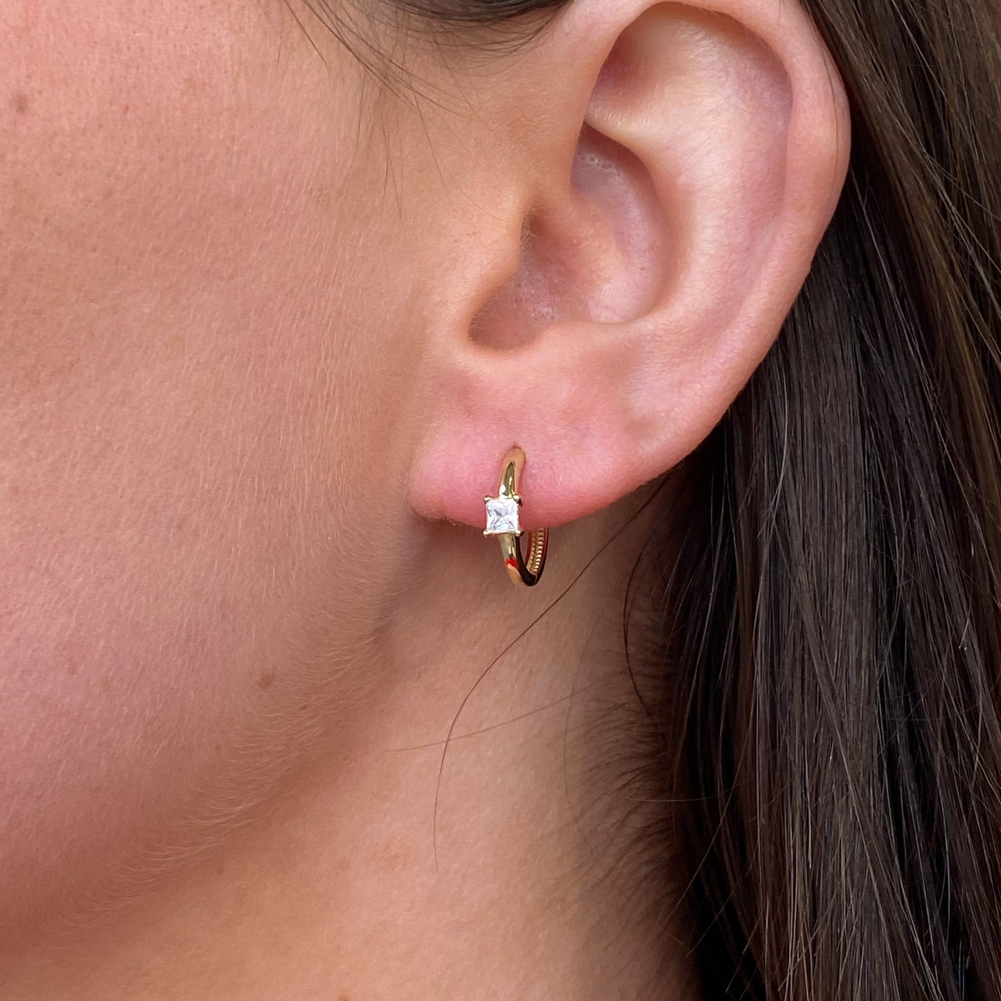 9ct Gold Princess CZ Huggie Hoop Earrings - John Ross Jewellers