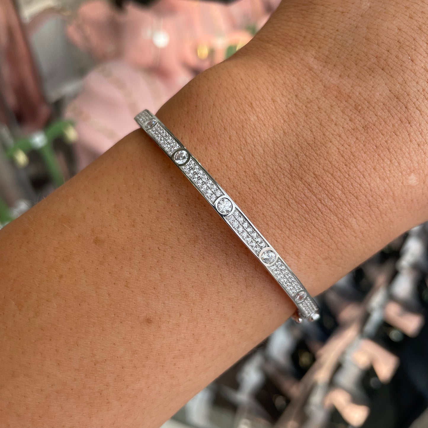Silver CZ Circles Bangle - John Ross Jewellers