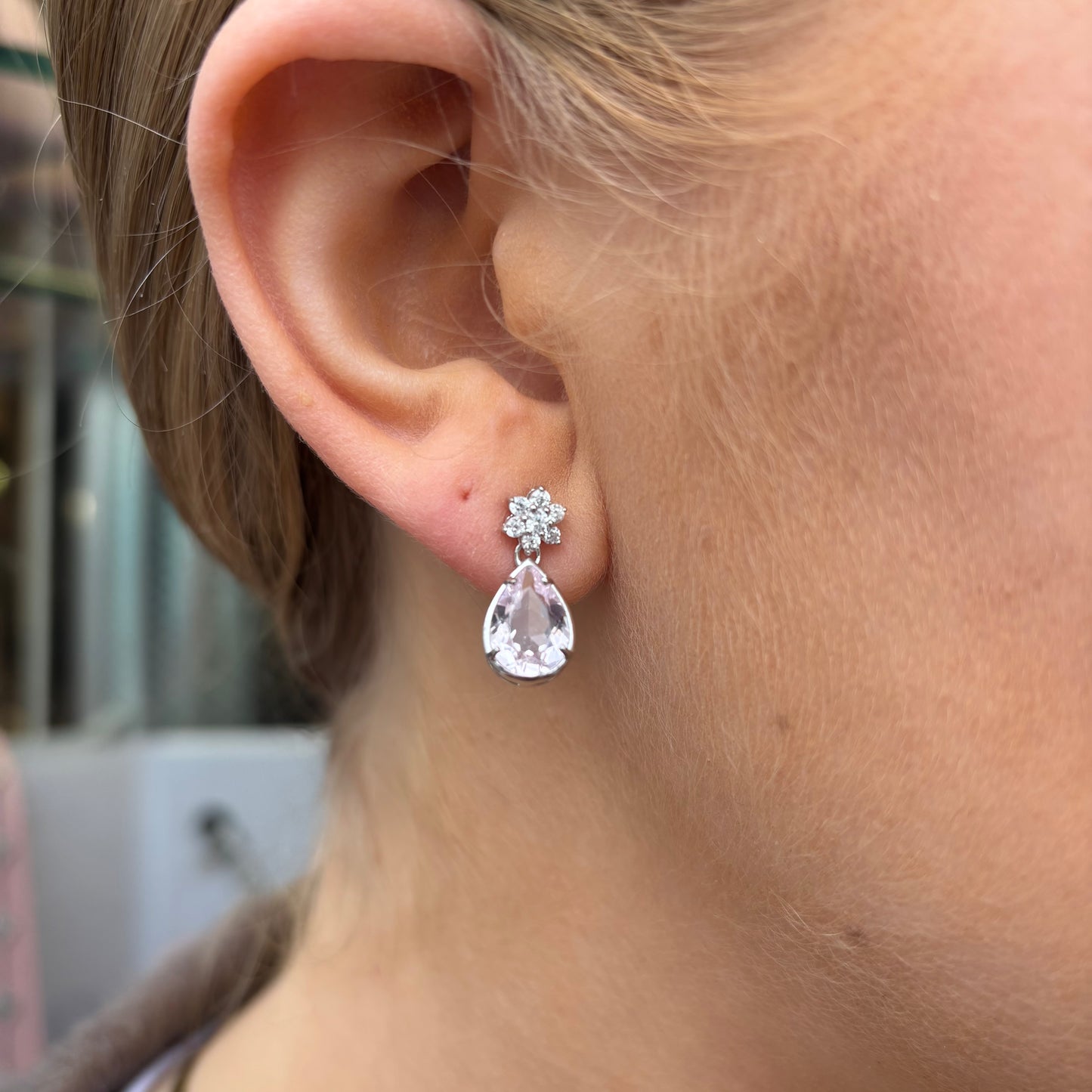 Silver Soft Pink Pear CZ Drop Earrings - John Ross Jewellers