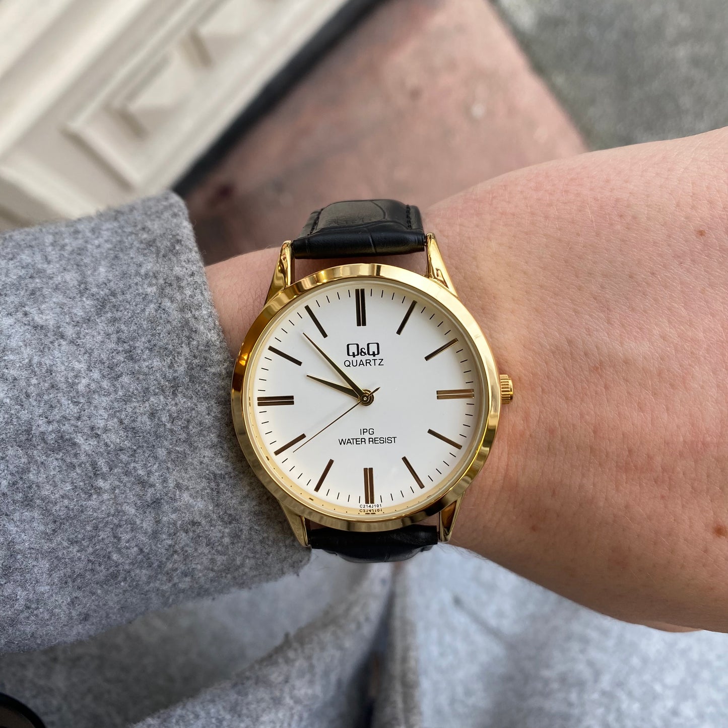 Q&Q Gents Gold Leather Watch - John Ross Jewellers
