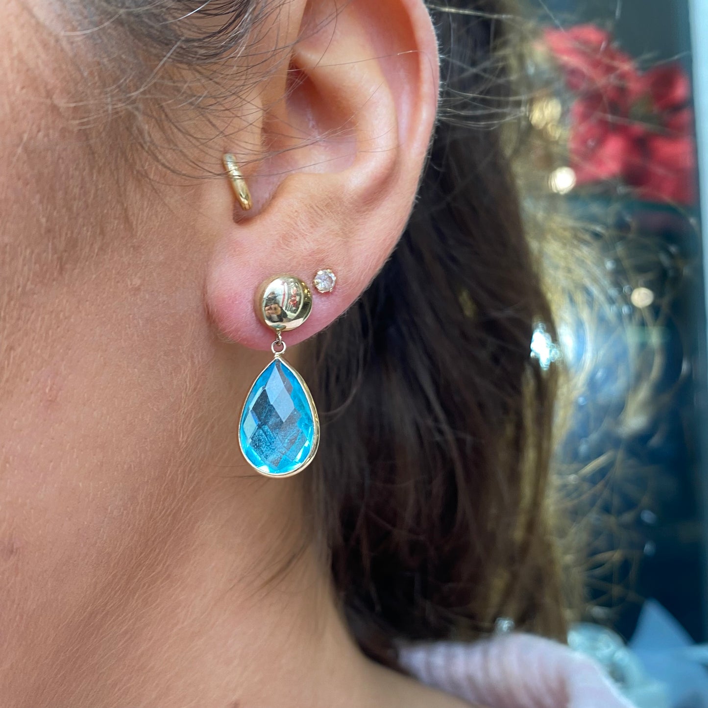 9ct Gold Blue Topaz Pear Drop Earrings - John Ross Jewellers