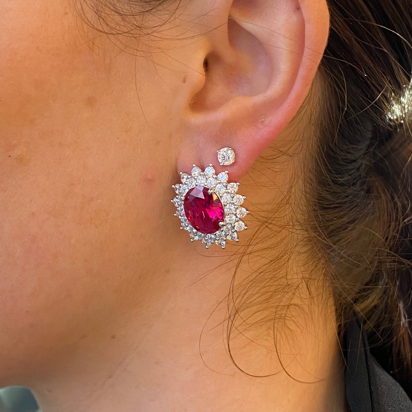 Silver Ruby Red CZ Diana Stud Earrings - John Ross Jewellers