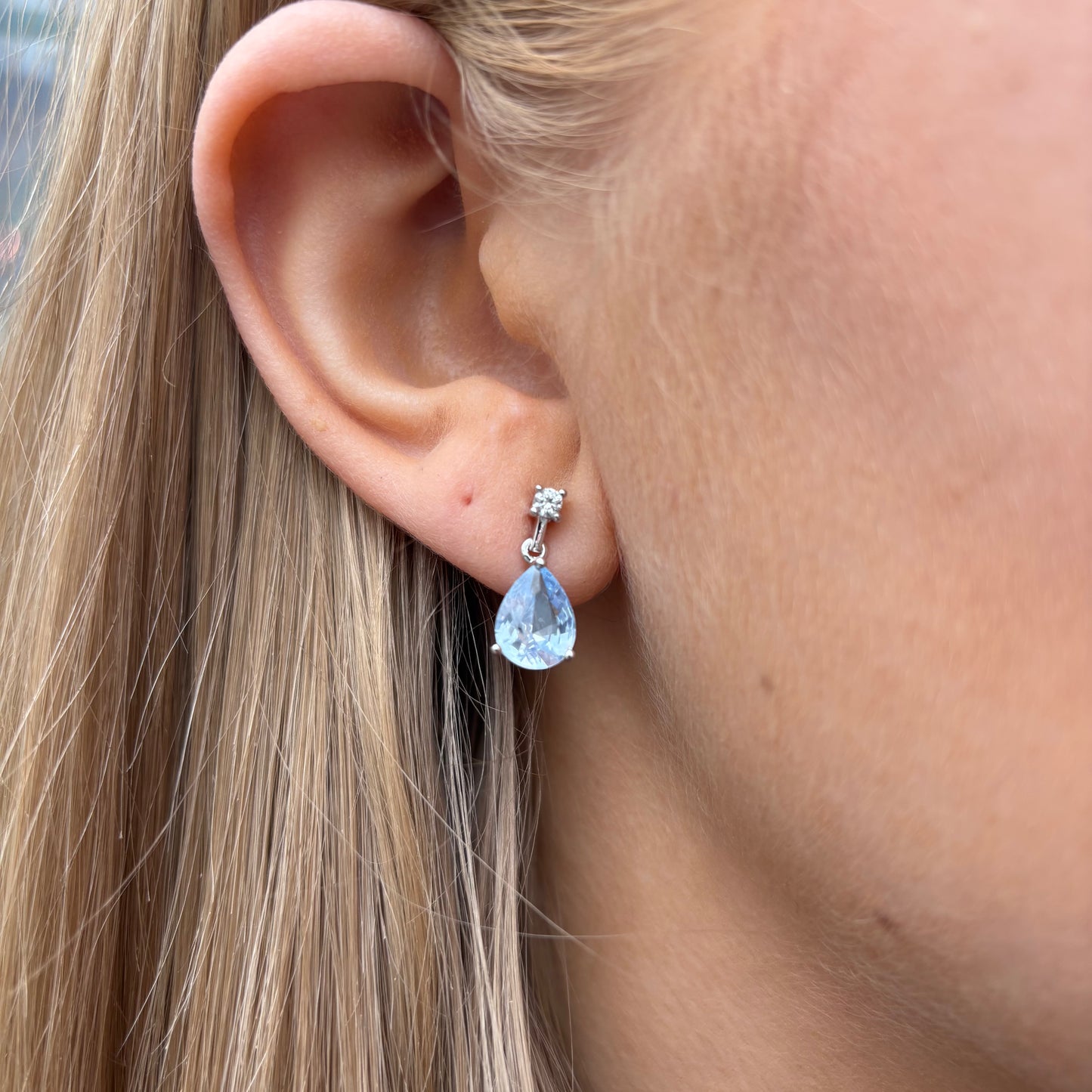 Silver Aqua Pear CZ Drop Earrings - John Ross Jewellers