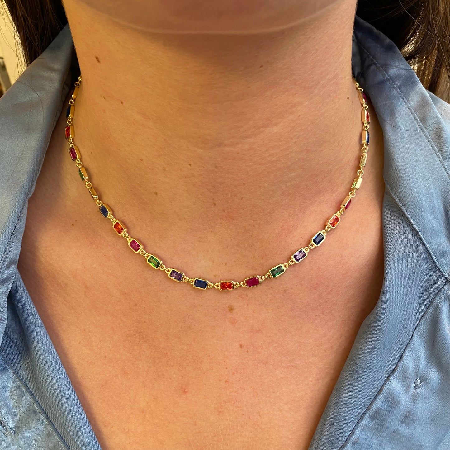 Sunshine Emerald Cut Coloured Line Necklace - John Ross Jewellers