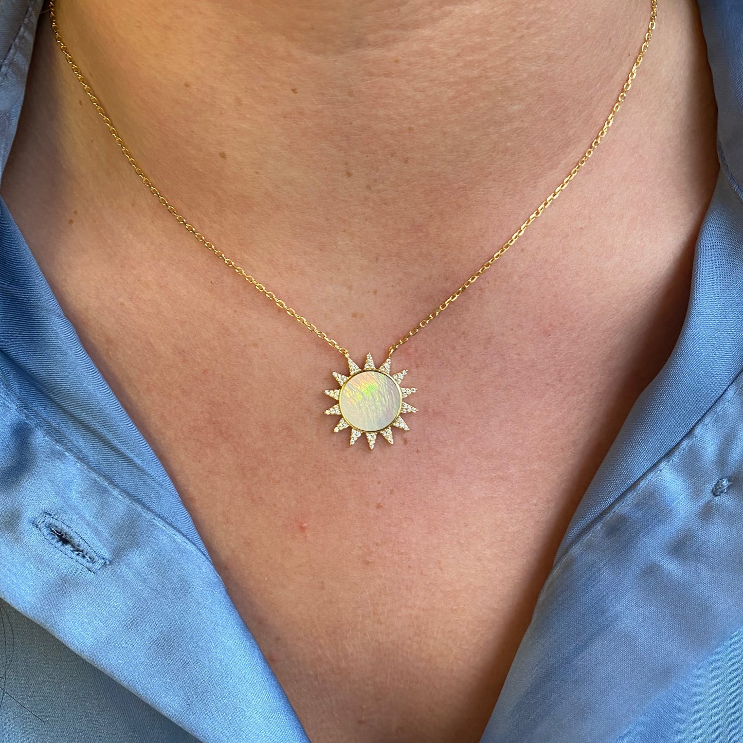 Sunshine Mother of Pearl & CZ Sun Necklace - John Ross Jewellers