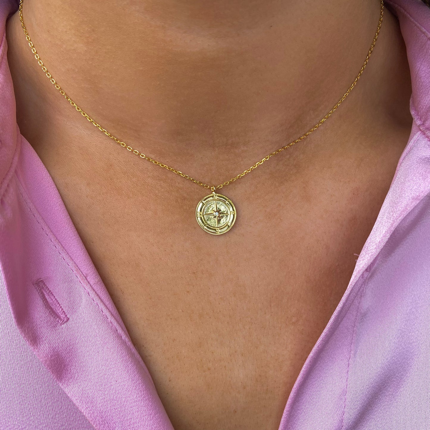 Sunshine CZ Compass Disc Necklace - John Ross Jewellers