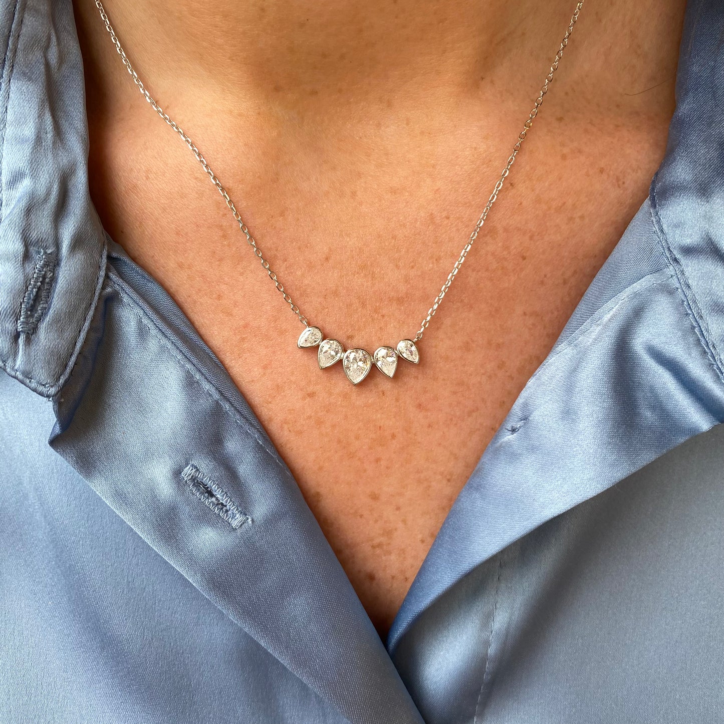 Silver Pear Cut CZ Tiara Necklace - John Ross Jewellers
